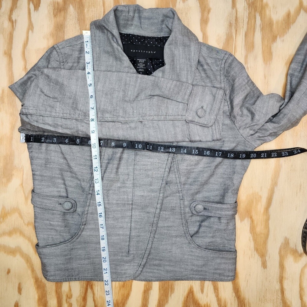 Apostrophe Stretch Piped Jacket Misses Size 12 Gray Cute Bomber Style Zip - Picture 8 of 8